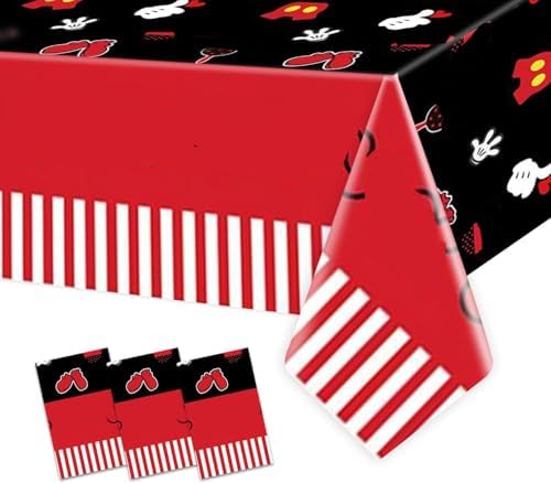 3pcs Cartoon Mouse Party Tablecloths Black Red 86x52in