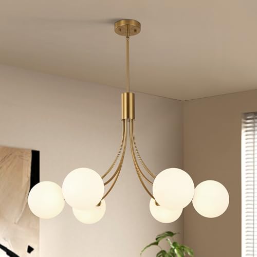 6 Light Gold Farmhouse Chandelier for Dining Room and Living Room