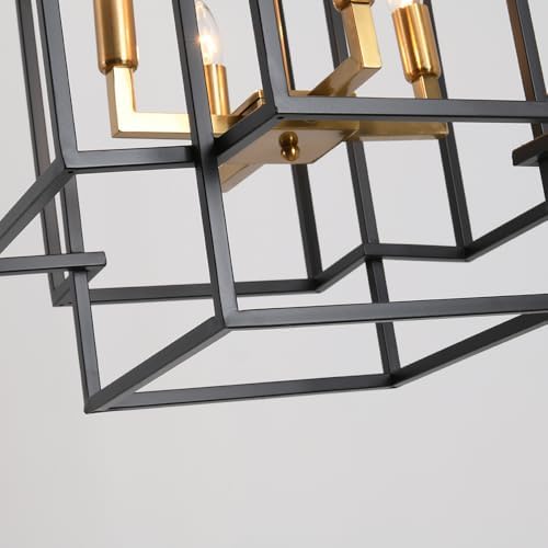 Aiwen 8 Light Farmhouse Lantern Chandelier with Black and Gold Finish