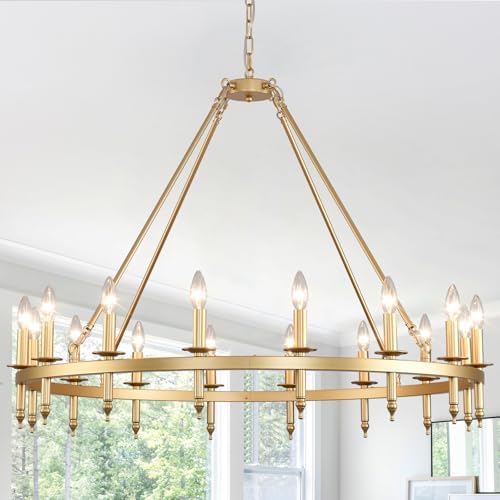 40 Inch Gold Wagon Wheel Chandelier with 16 Lights
