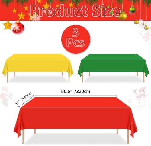 3 Pcs Christmas Tablecloths - Red Green Yellow