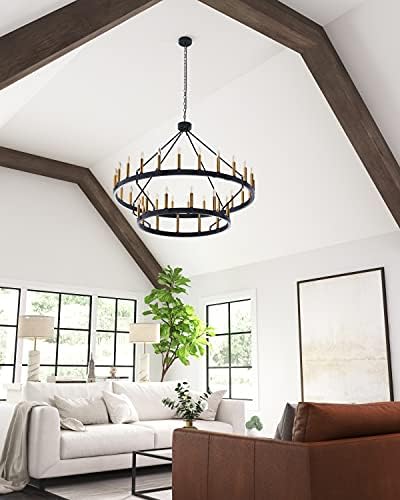YZZY 36-Light Wagon Wheel Chandelier 2 Tier Farmhouse Style