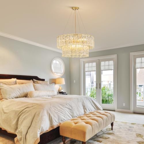 24 Inch Modern Gold Crystal Chandelier 8 Light Elegant Luxury 2 Tier
