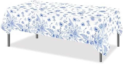 2Pcs Blue White Floral Party Tablecloth