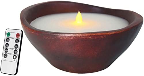 CVHOMEDECO Farmhouse Wood Bowl Flameless LED Candle