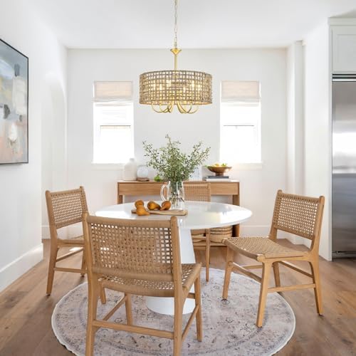 6-Light Rattan Chandelier for Dining Room and Kitchen
