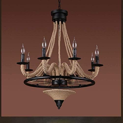Retro Industrial Hemp Black Chandelier with 8 Flames