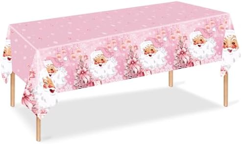 2 Pcs Christmas Tablecloth Santa Claus Pink Snowflake Xmas Cover