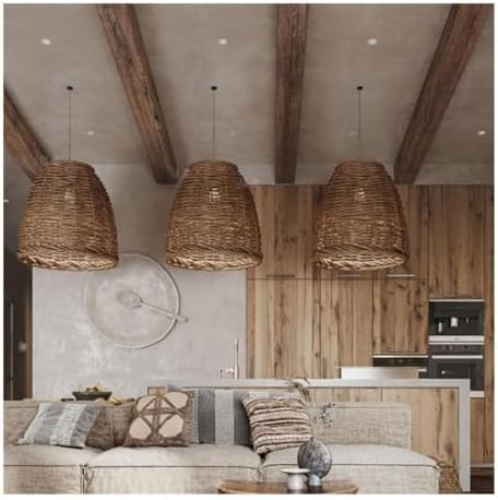 Bohemian Woven Rattan Chandelier - 35cm Brown Black Farmhouse Lighting