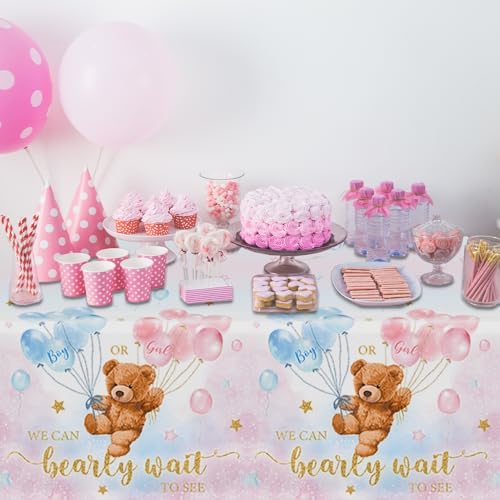 GREHUMOR 3 Pack Bear Baby Shower Tablecloths