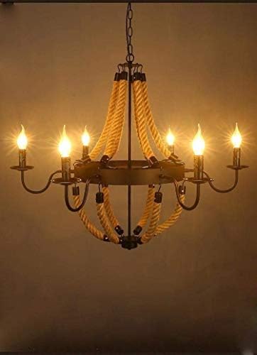 6-Flame Industrial Hemp Rope Chandelier with Iron Frame