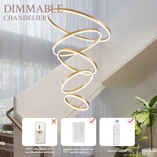 5-Rings Dimmable LED Chandelier with Remote Control