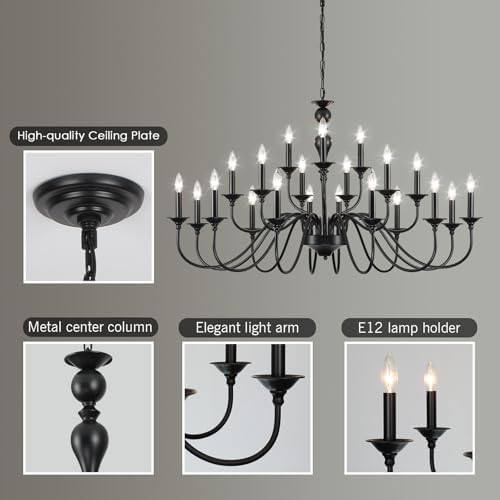 Black 21 Light Farmhouse Chandelier for Dining Room
