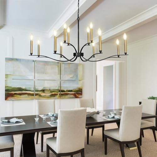 12 Light Black Chandelier with Gold Sockets