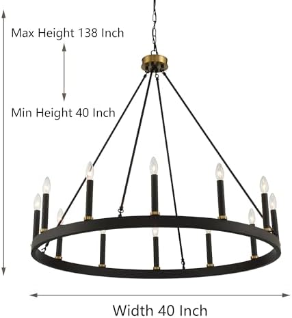 ACROMA 12-Light 40In Modern Farmhouse Chandelier Black Gold