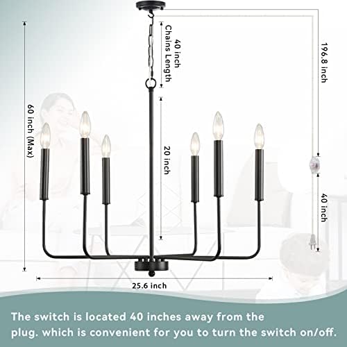HOXIYA 256 Inch Dimmable Plug In Chandelier with 6 Lights