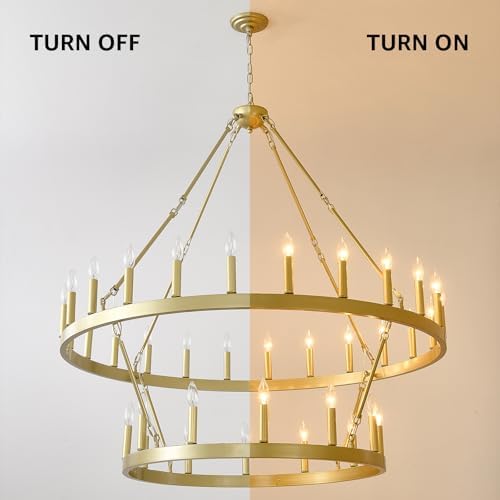 EGM 48 Inch 2 Tier Gold Wagon Wheel Chandelier