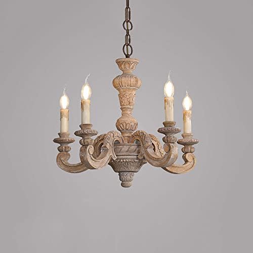 5-Light Rustic Farmhouse Wood Chandelier for Kitchen Dining Living Room