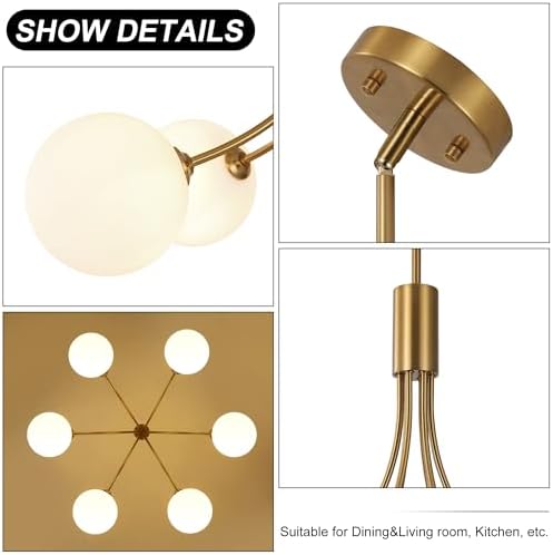 6 Light Gold Farmhouse Chandelier for Dining Room and Living Room