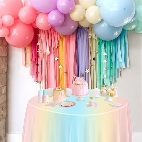 Rainbow Tablecloth 3 Pack 84in Round Party Use