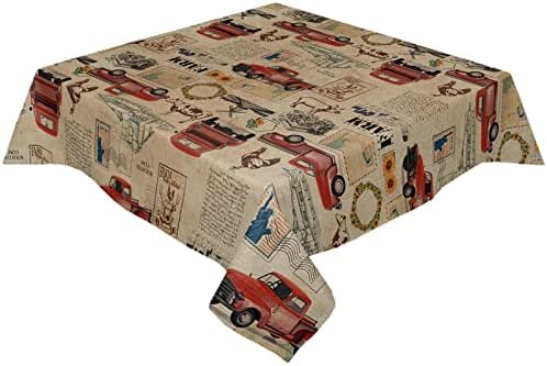 Square Tablecloth Waterproof Stainproof Farmhouse Red Truck Design
