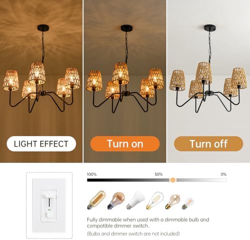5-Light Rattan Chandelier Dining Room Decor