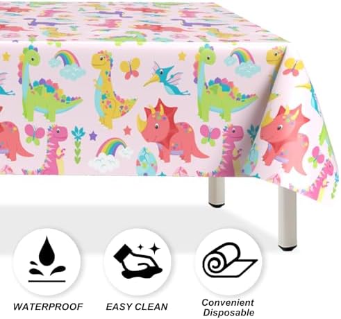 3 Pack Pink Dinosaur Tablecloth for Girls Birthday