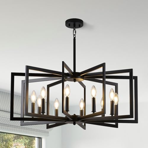 Black Chandelier Dining Room 10 Light Modern Industrial Metal