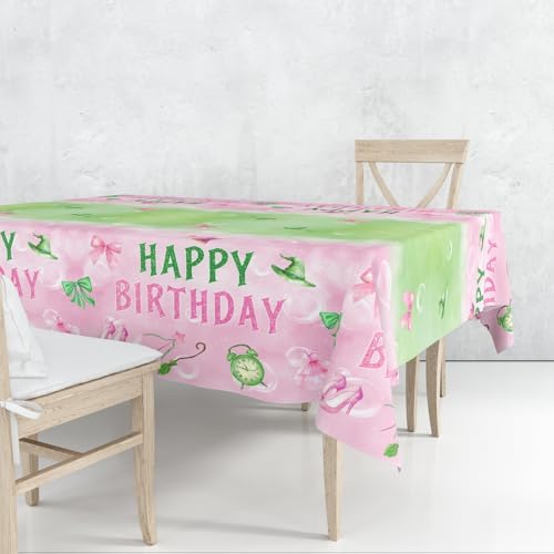 3pcs Pink and Green Bow Tablecloth Set for Parties and Events