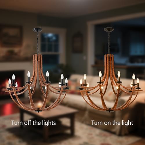 BAOURE 10-Light Wood Texture Farmhouse Chandelier