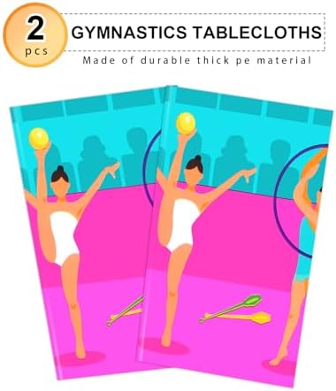 PHOGARY Gymnastics Party Tablecloth Set Purple 54x108 Inch