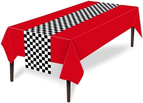 Tallew 2 Pcs Checkered Car Party Supplies Tablecloth Runner