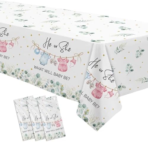 Gender Reveal Tablecloth Set 3 Pack Greenery Baby Clothes Theme