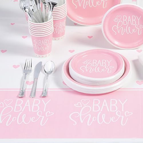 Fun Express 54 x 84 Pink Hearts Baby Shower Tablecloth