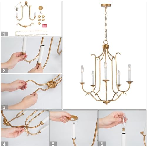 KSANA 5 Light Gold Chandelier Dining Room Fixture