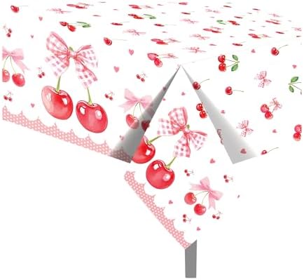 Lide Road 2Pcs Cherry Bow Themed Tablecloth for Birthday Party