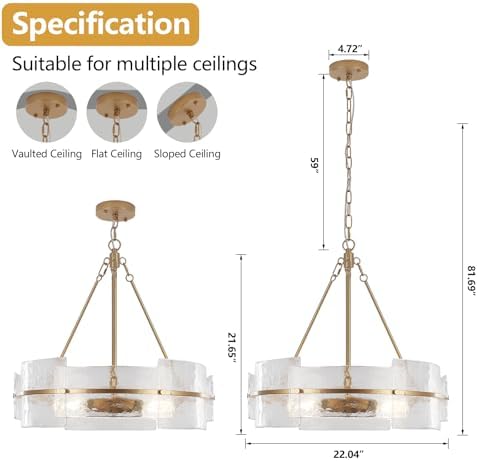 Modern Gold Glass Chandelier for Dining Room and Living Space