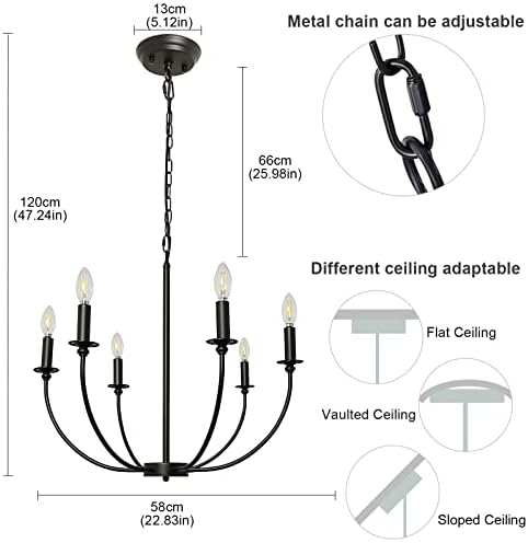 Depuley 6-Light Black Farmhouse Chandelier with E12 Sockets