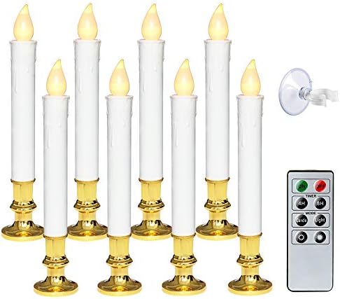 Wondise White Flameless Taper Candles with Remote and Timer Set of 8