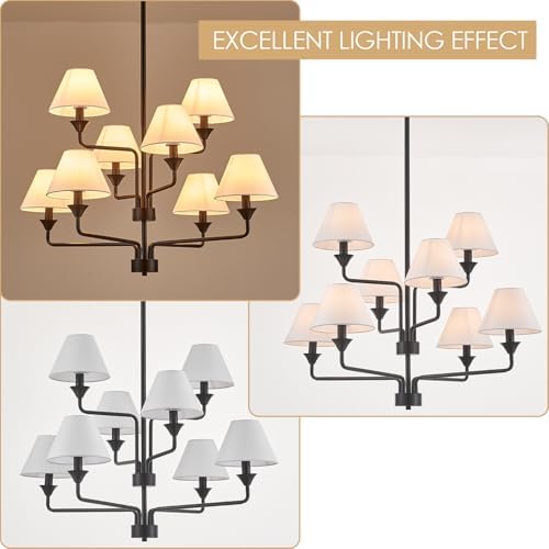 Modern Black Chandelier with Off-White Fabric Shades