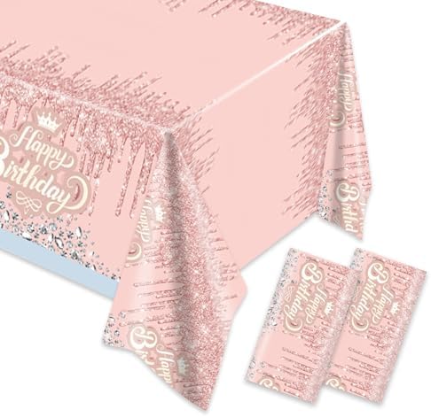 Egami 2pcs Pink and Silver Birthday Tablecloth
