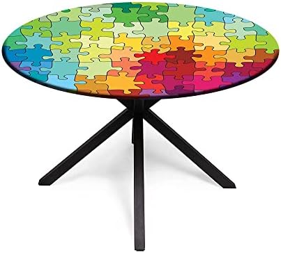 JUNTAIY Round Tablecloth 44 Inch Multicolor Fractal Design