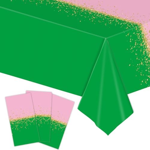 3 Pack Plastic Table Cloth 54x108 Durable Pink Green Table Covers