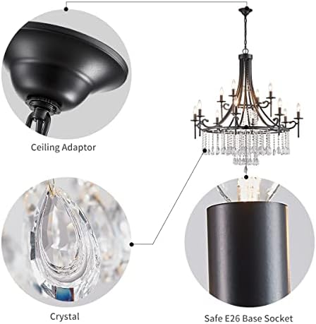 WUZUPS 12-Light Candle Chandelier Black