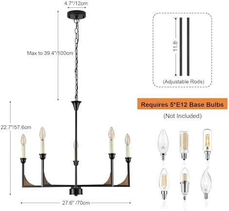 276 Inch Rustic Wood Chandelier 5 Light Farmhouse
