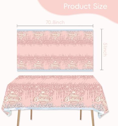 Egami 2pcs Pink and Silver Birthday Tablecloth