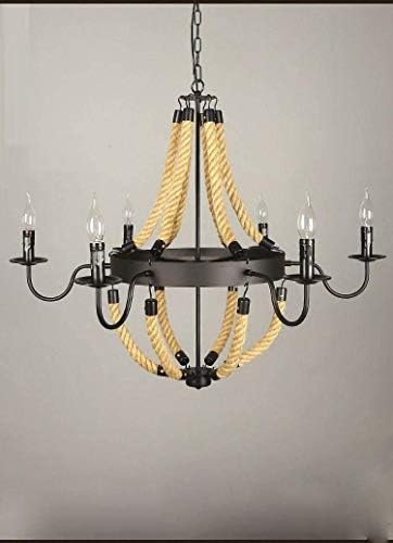 6-Flame Industrial Hemp Rope Chandelier with Iron Frame