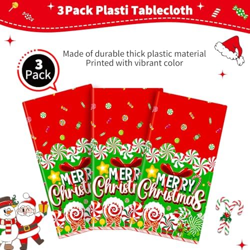 3Pcs Candy Cane Christmas Tablecloth Set