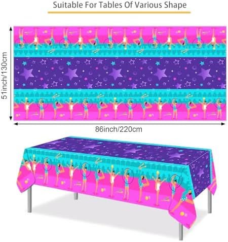 PHOGARY Gymnastics Party Tablecloth Set Purple 54x108 Inch
