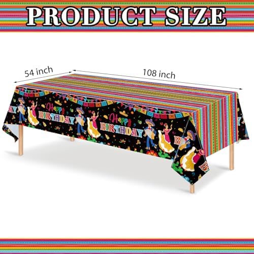 WovWeave 3 Pcs Mexican Fiesta Tablecloths Happy Birthday Decor